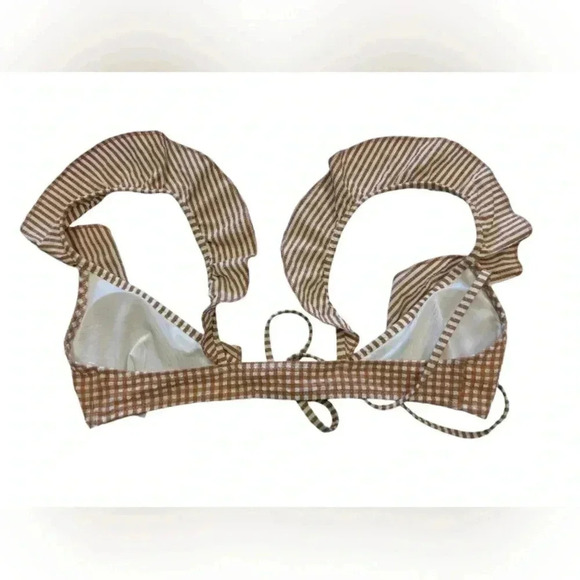 Aerie EUC Binki Top Swimwear Checkered Tan/White Ruffles Frilly Size XXS. - Picture 5 of 8